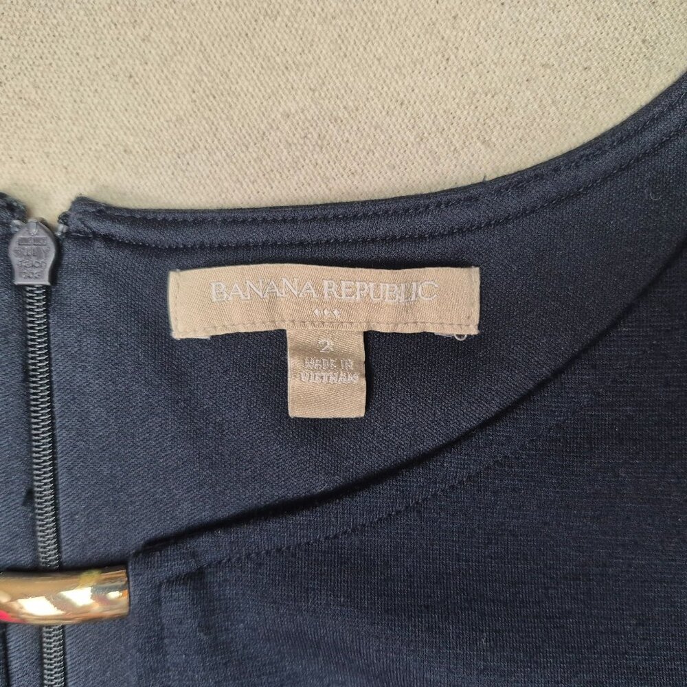 Banana Republic Bodycon Midi Dress Blue/Green Sz 2 Round Neck Zip 80's VINTAGE - Picture 5 of 7